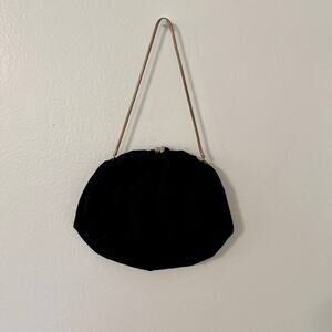 Ingber Vintage 50s Satin Clutch Black Evening Purse Gold Frame Kiss Lock Closure